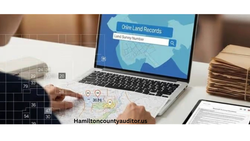 searching property records on a laptop with address and parcel number