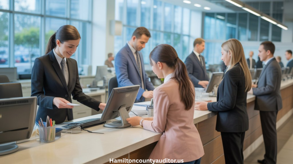 Hamilton County Clerk of Courts public service counter assisting citizens"
