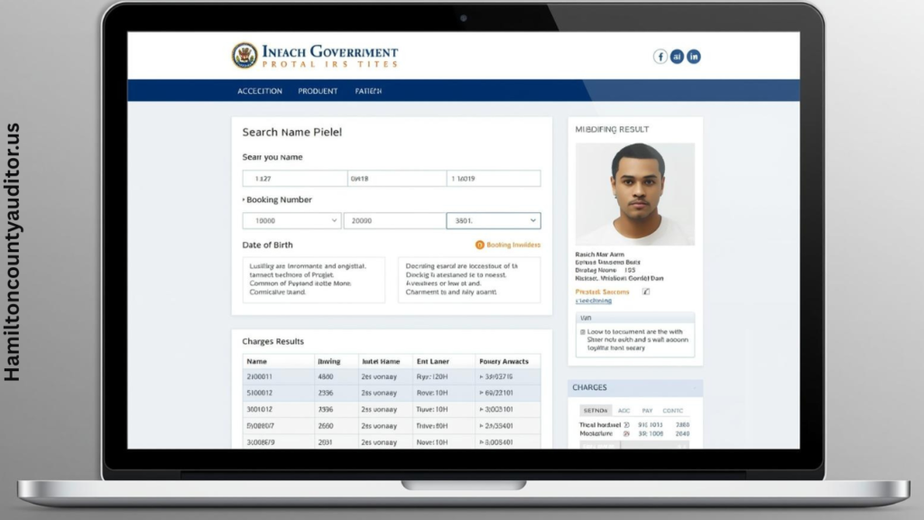 Hamilton County Sheriff online inmate search portal interface showing search options and inmate information display