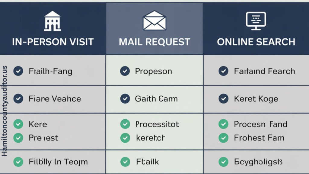 Comparison chart of three methods to access Hamilton County marriage records