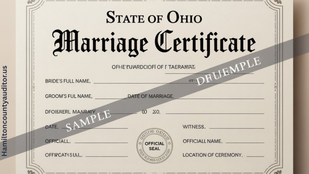 Sample Ohio marriage certificate showing official document