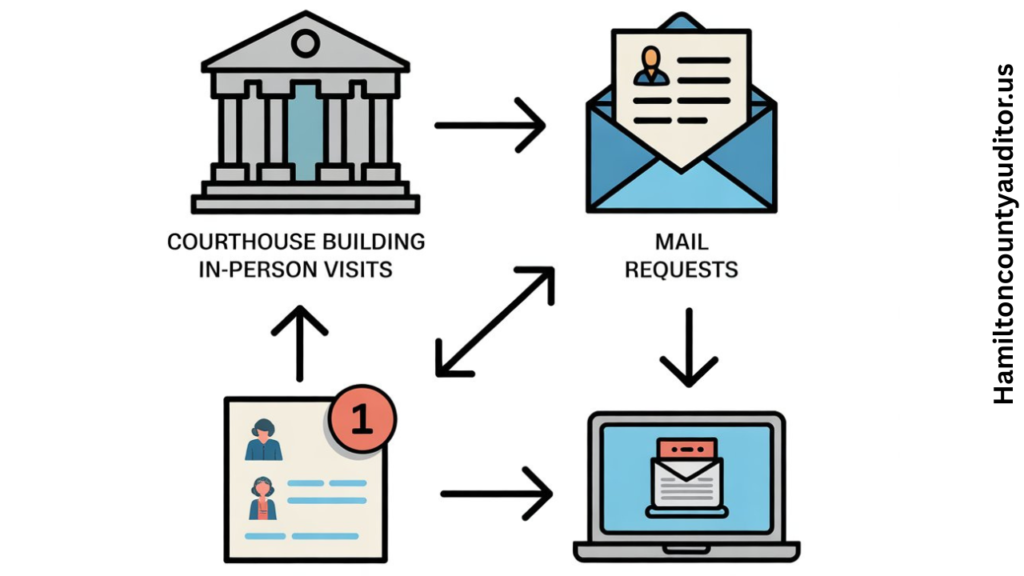Three methods to access Hamilton County divorce records: in-person, mail, and online requests