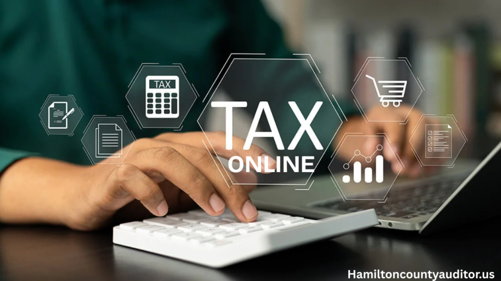 "Homeowner paying property tax online through county portal.