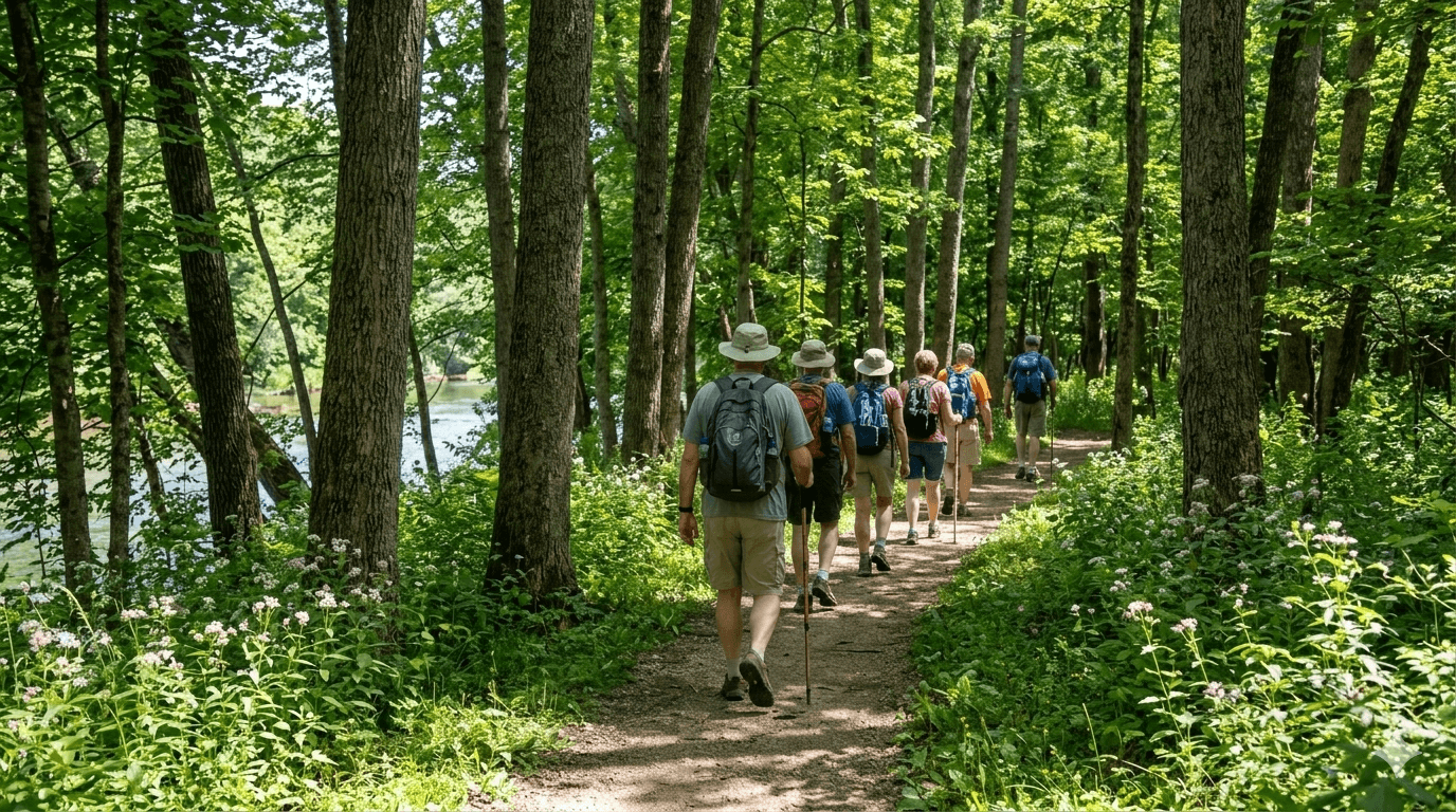 “Family enjoying a campsite along the White River in Hamilton County